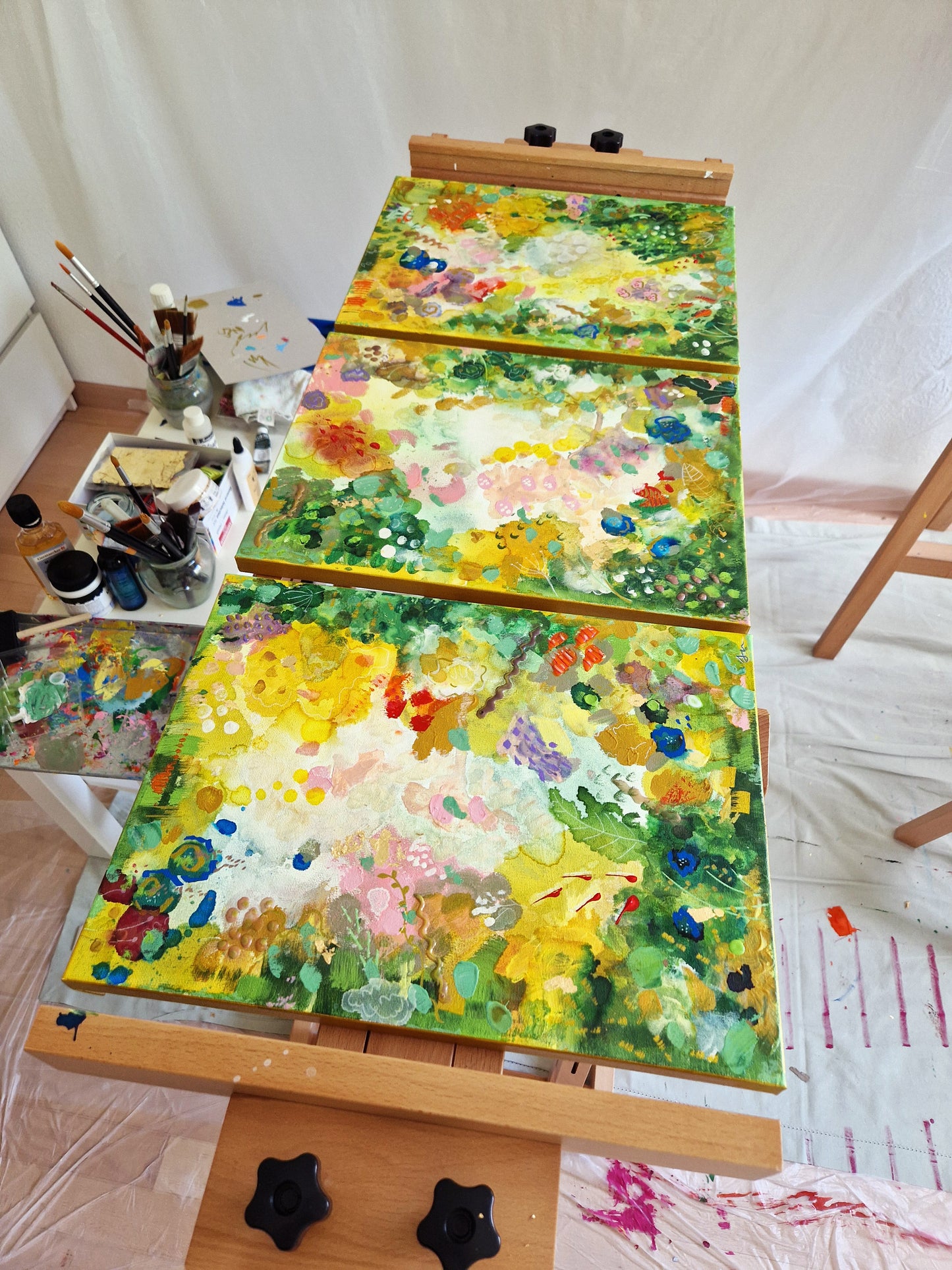 "The End of Summer in Feusisberg" Set of 3 Original Mixed Media Paintings 30cm x 40cm