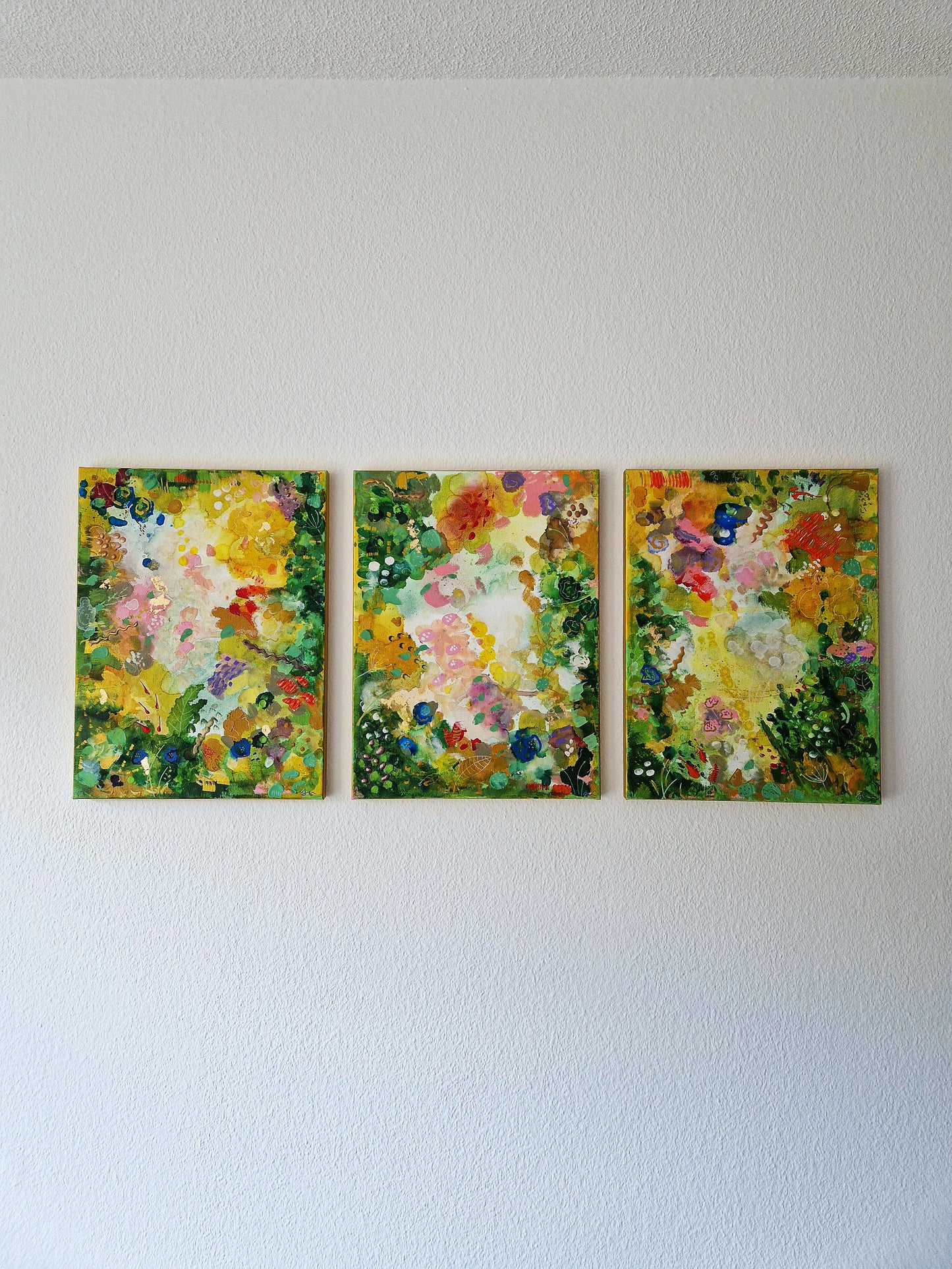 "The End of Summer in Feusisberg" Set of 3 Original Mixed Media Paintings 30cm x 40cm