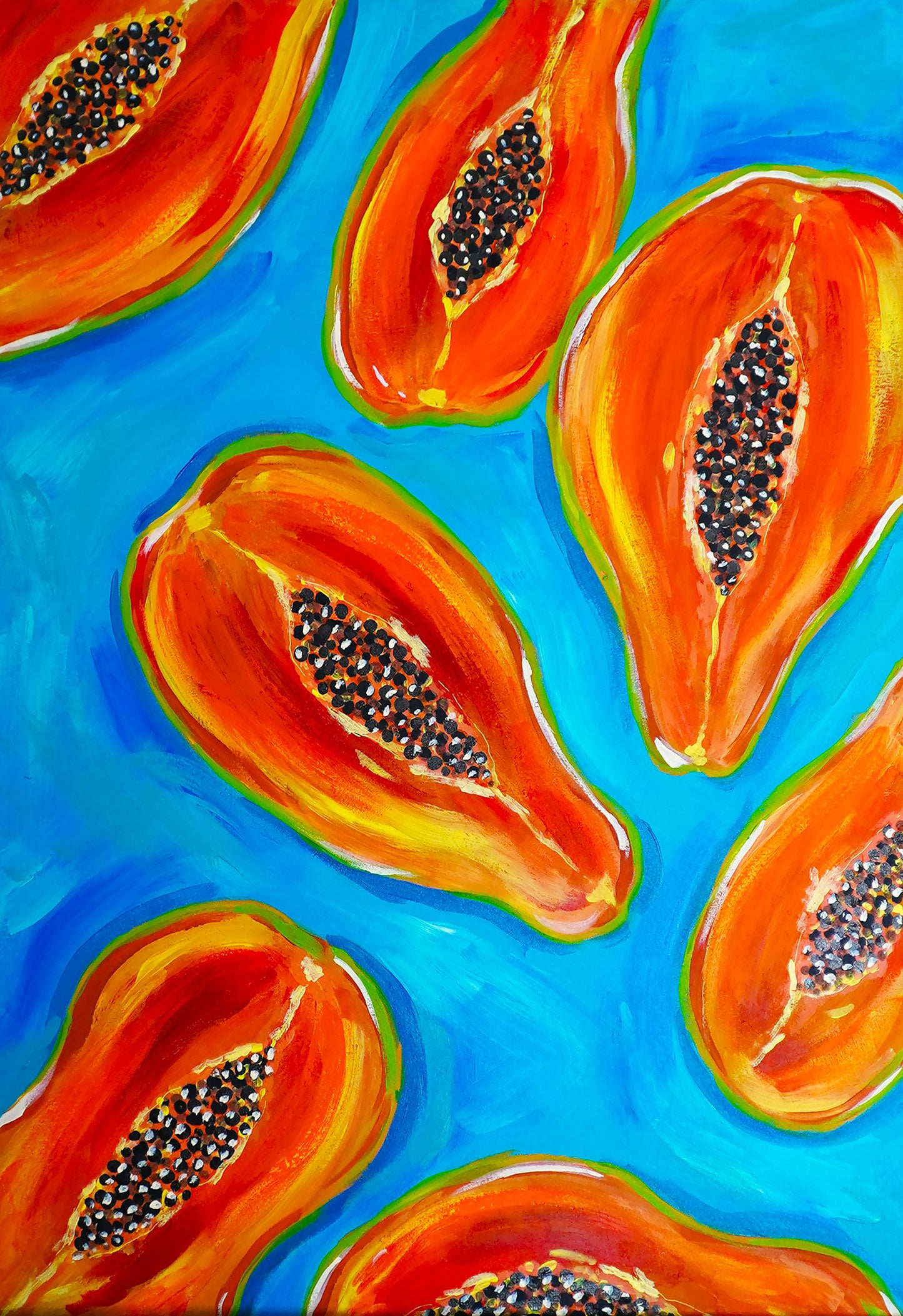 "Papaya Split" Original Mixed Media Painting 50x70cm