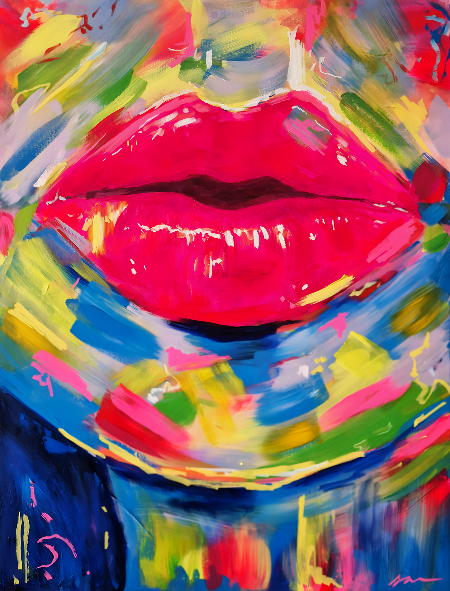 "Electric Lips" Original Mixed Media Painting 60x80cm