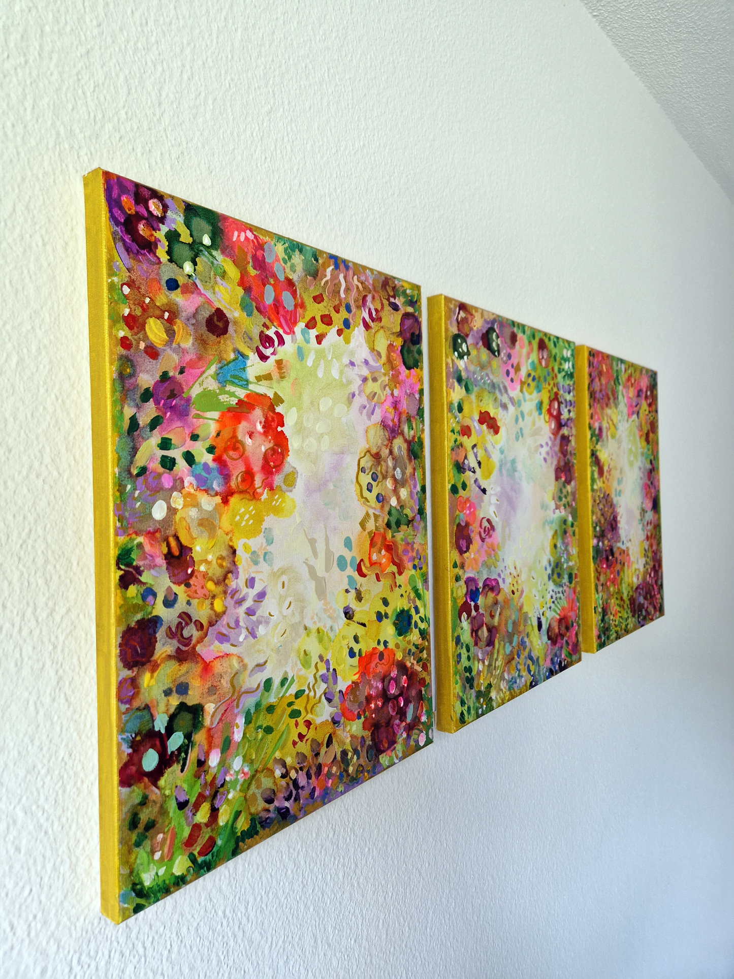 "Rustle and Bloom" Set of 3 Original Mixed Media Paintings 30cm x 40cm