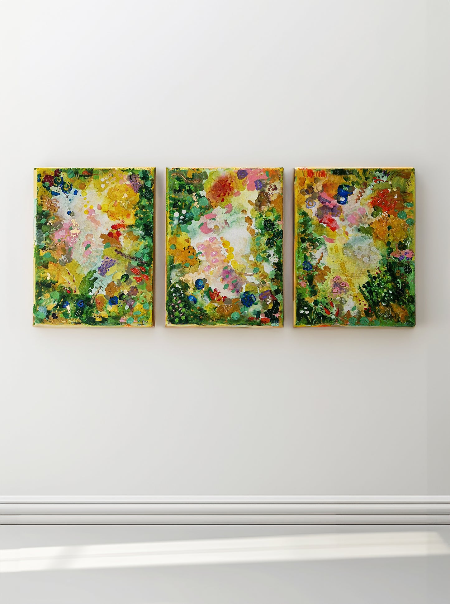 "The End of Summer in Feusisberg" Set of 3 Original Mixed Media Paintings 30cm x 40cm