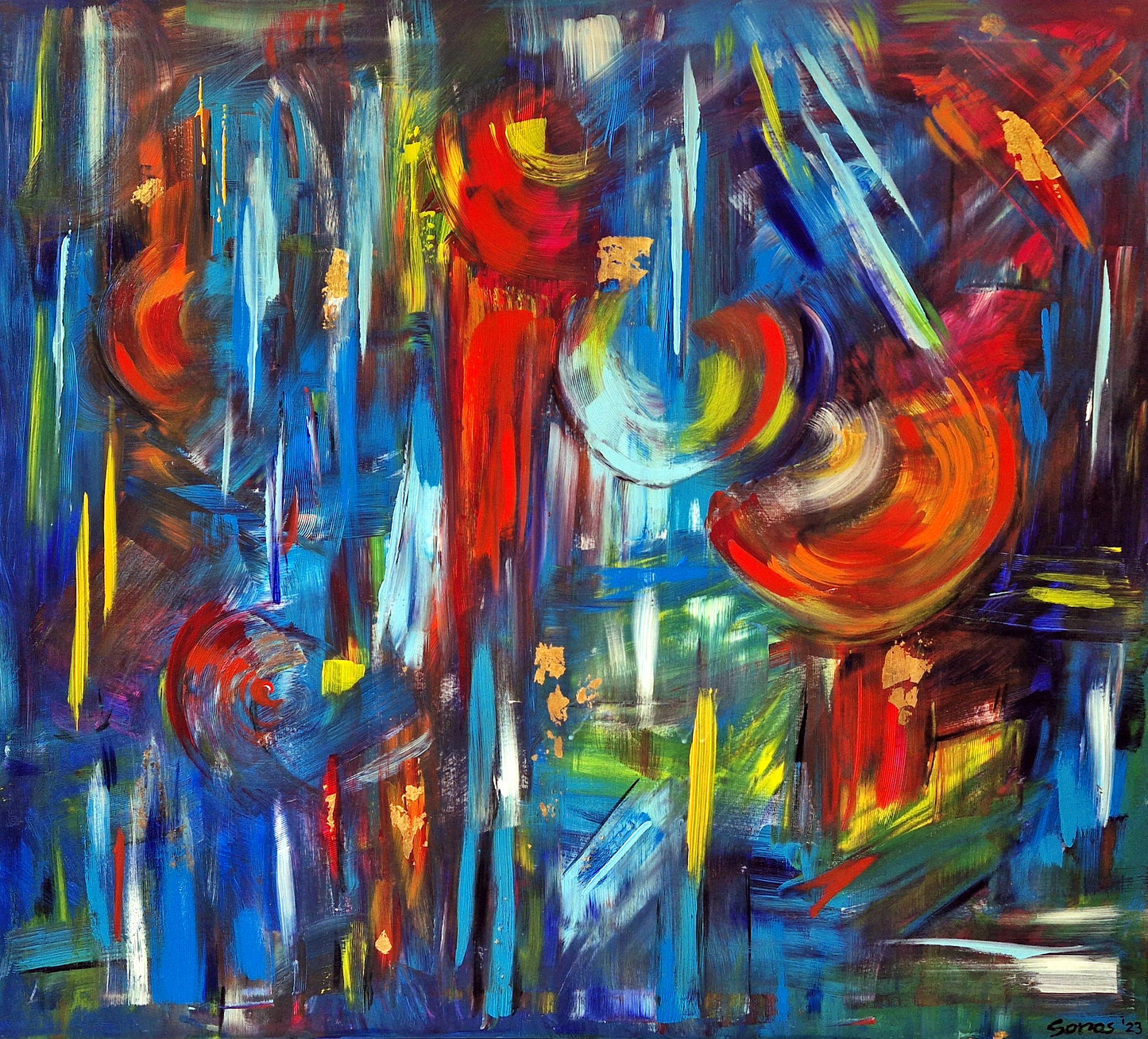 "Cobalt Jungle" Original Acrylic Painting 100x90cm