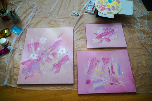 "Meadows of Blush" Set of 3 Original Acrylic Paintings