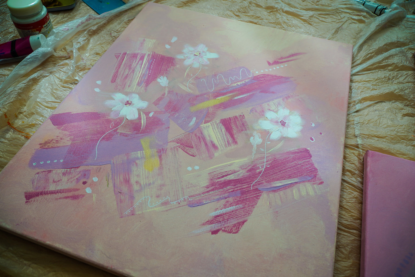 "Meadows of Blush" Set of 3 Original Acrylic Paintings