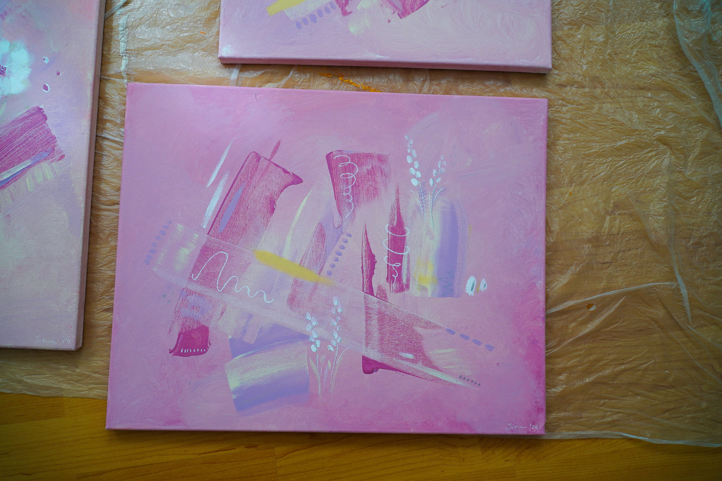 "Meadows of Blush" Set of 3 Original Acrylic Paintings