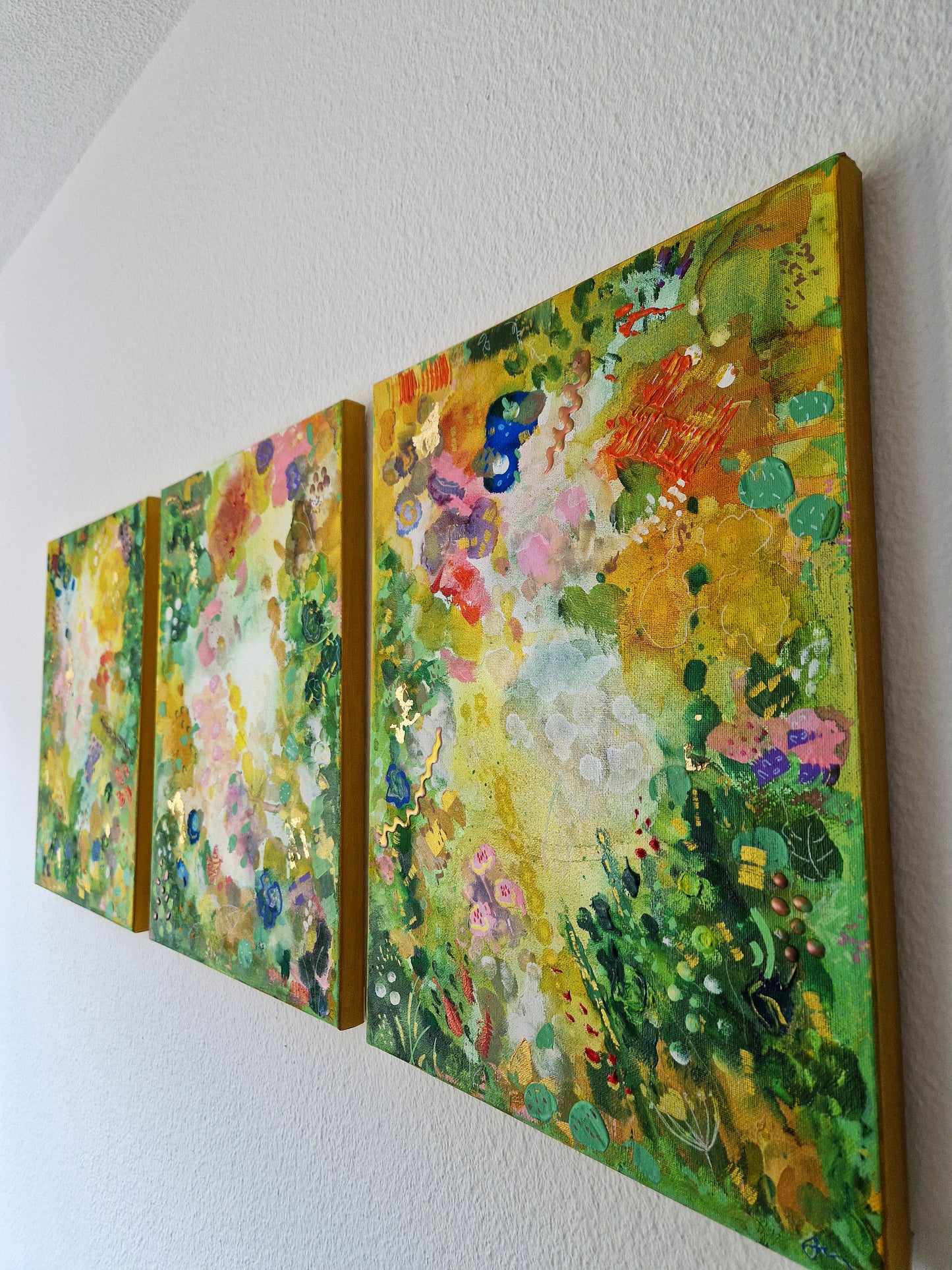 "The End of Summer in Feusisberg" Set of 3 Original Mixed Media Paintings 30cm x 40cm