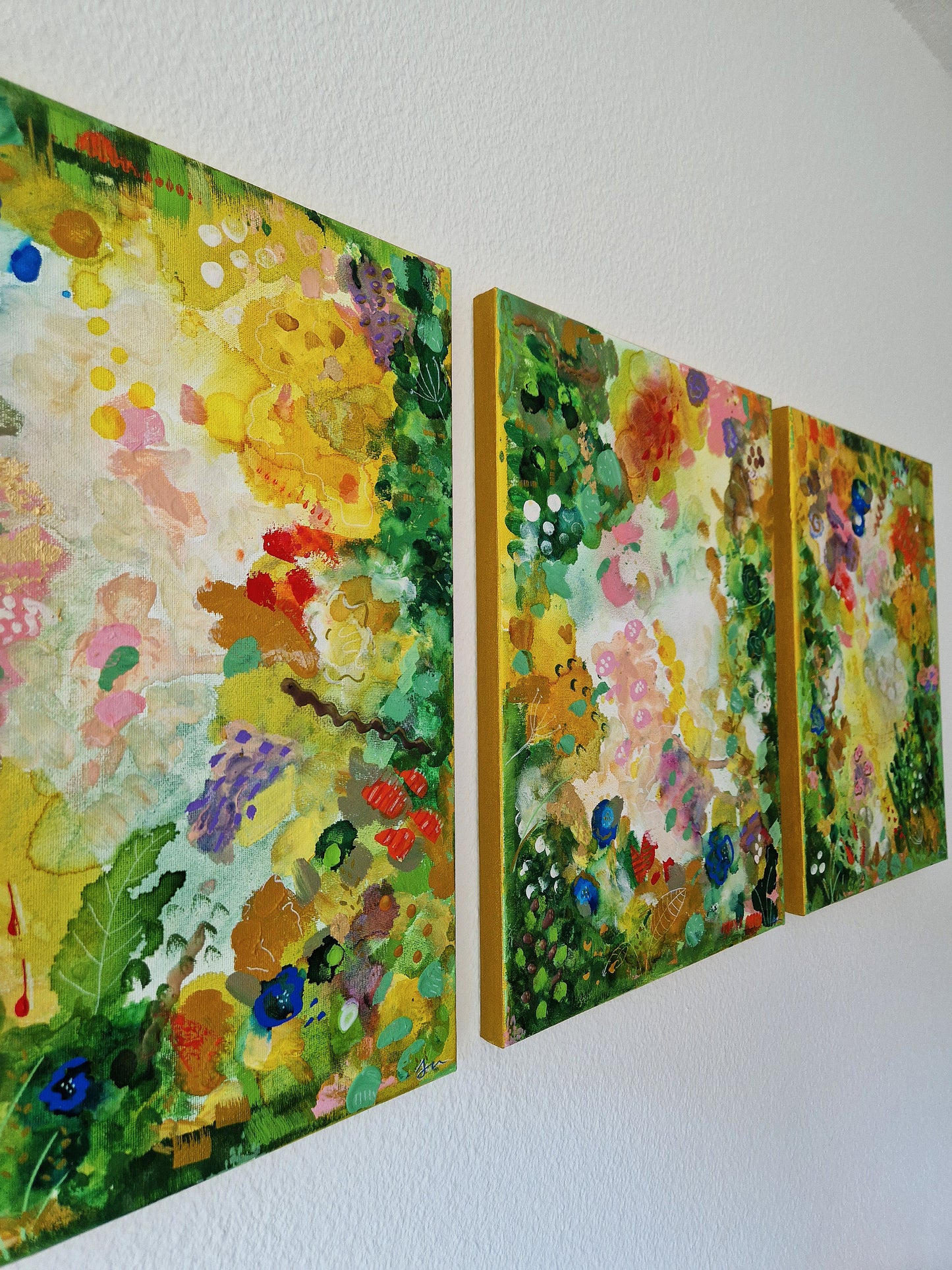 "The End of Summer in Feusisberg" Set of 3 Original Mixed Media Paintings 30cm x 40cm