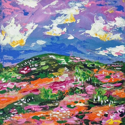 "Clouds Over the Bloomfields" Original Acrylic Painting 20x20cm