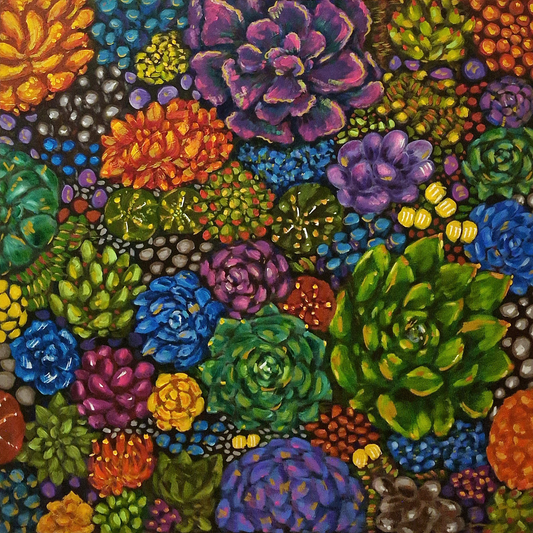 "Succulent Symphony" Original Oil Painting 80x80cm